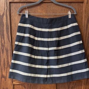 Loft Navy and Cream Striped A-Line Skirt
